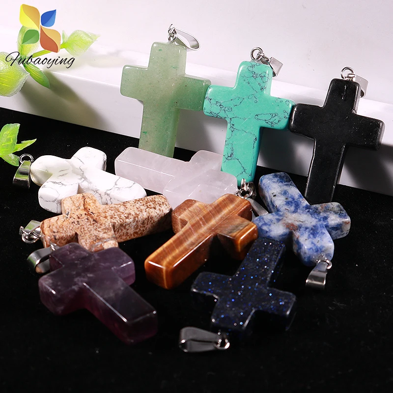

Crystal Stone Pendants 50pcs 18mm Cross Shape Natural Accessories Women Gift Necklace Charm For Jewerly Making