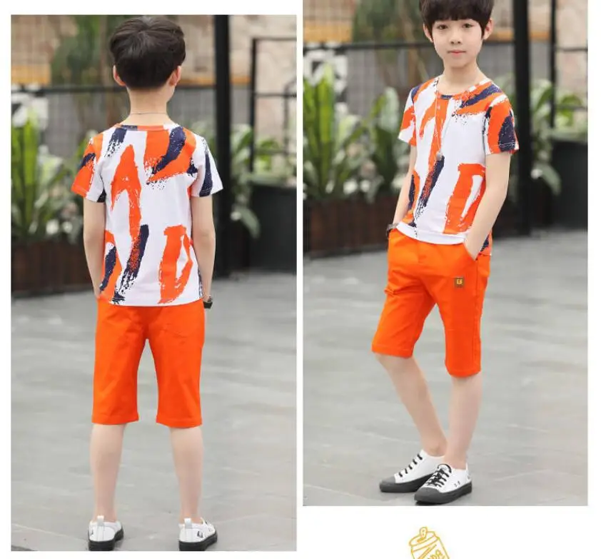 2020 Summer Clothes For Boys Style Letter Outfits Top Cotton T Shirts+Shorts Pants Tracksuits 5 6 7 8 9 10 11 12Years |