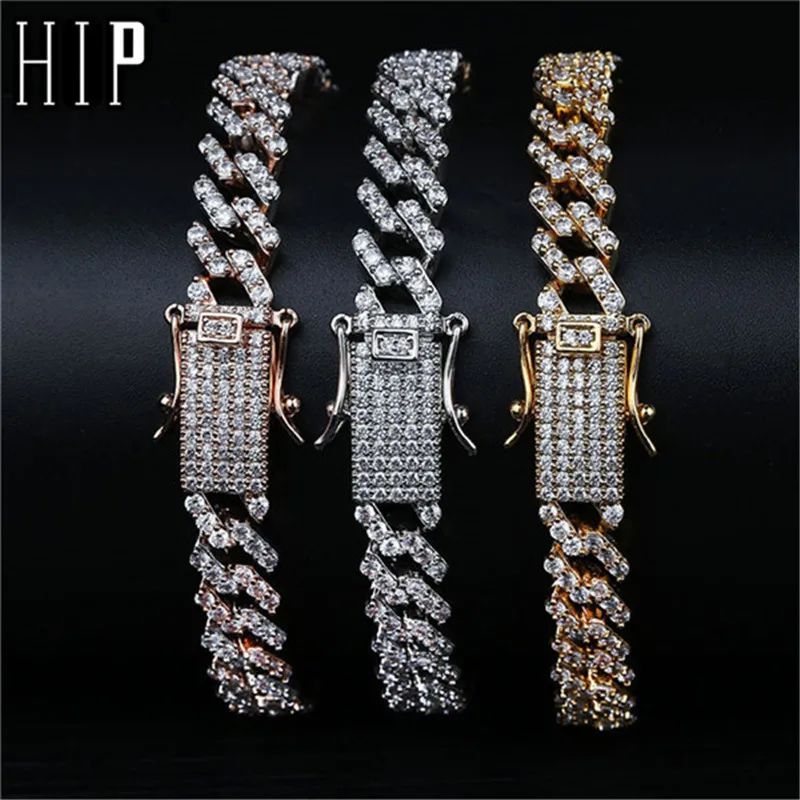 Хип-хоп полный Iced Out циркониевый покрытый стразами 10 мм браслет для мужчин