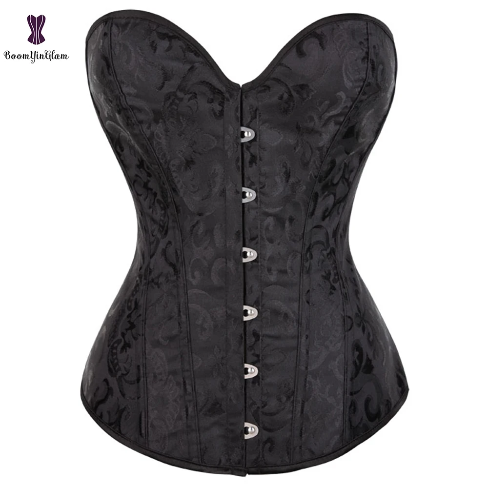 Простой корсет с цветочным рисунком спиральные стальные косточки Белый Черный