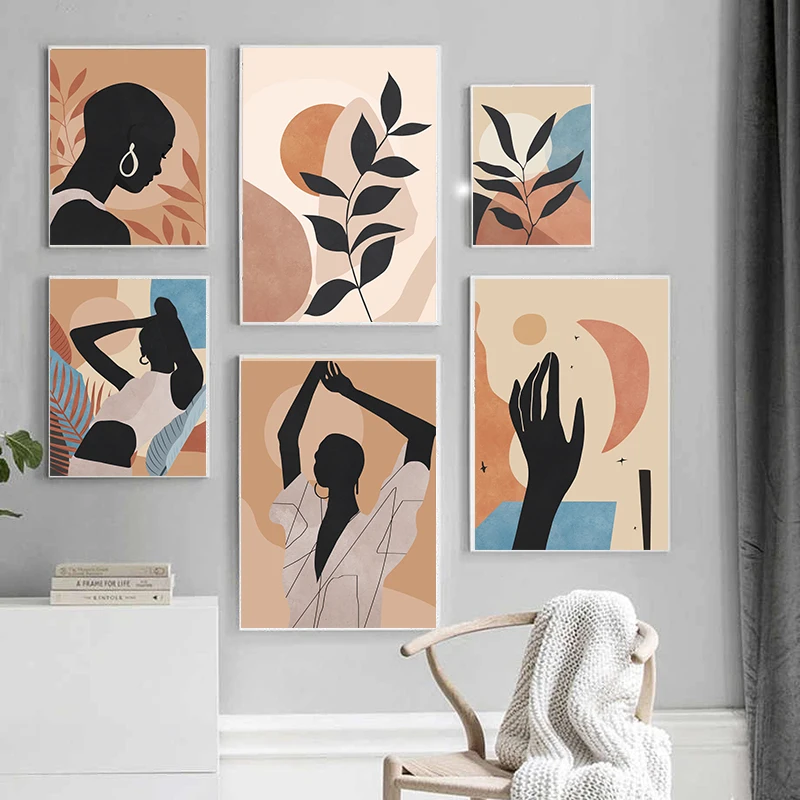 

Black Africa Woman Boho Leaf Moon Hand Abstract Wall Art Canvas Painting Posters And Prints Wall Pictures For Living Room Decor