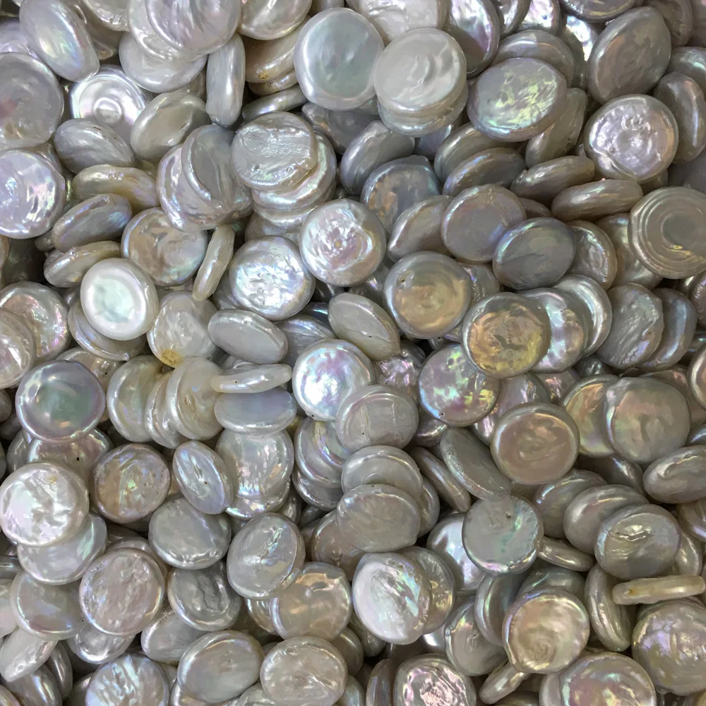 

New Button-shaped White Freshwater Pearl Beads Simple And Stylish DIY Jewelry Gift Size 16-17mm