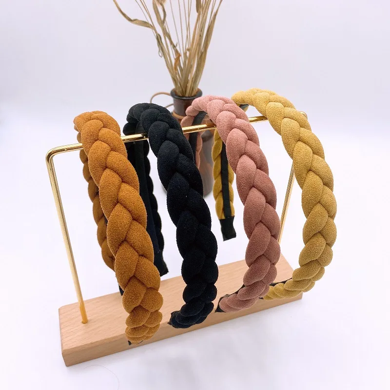 

New Solid Color Knotted Twist Braided Hair Band Candy Color Fabric Pressed Hair Wide-Brim Headdress