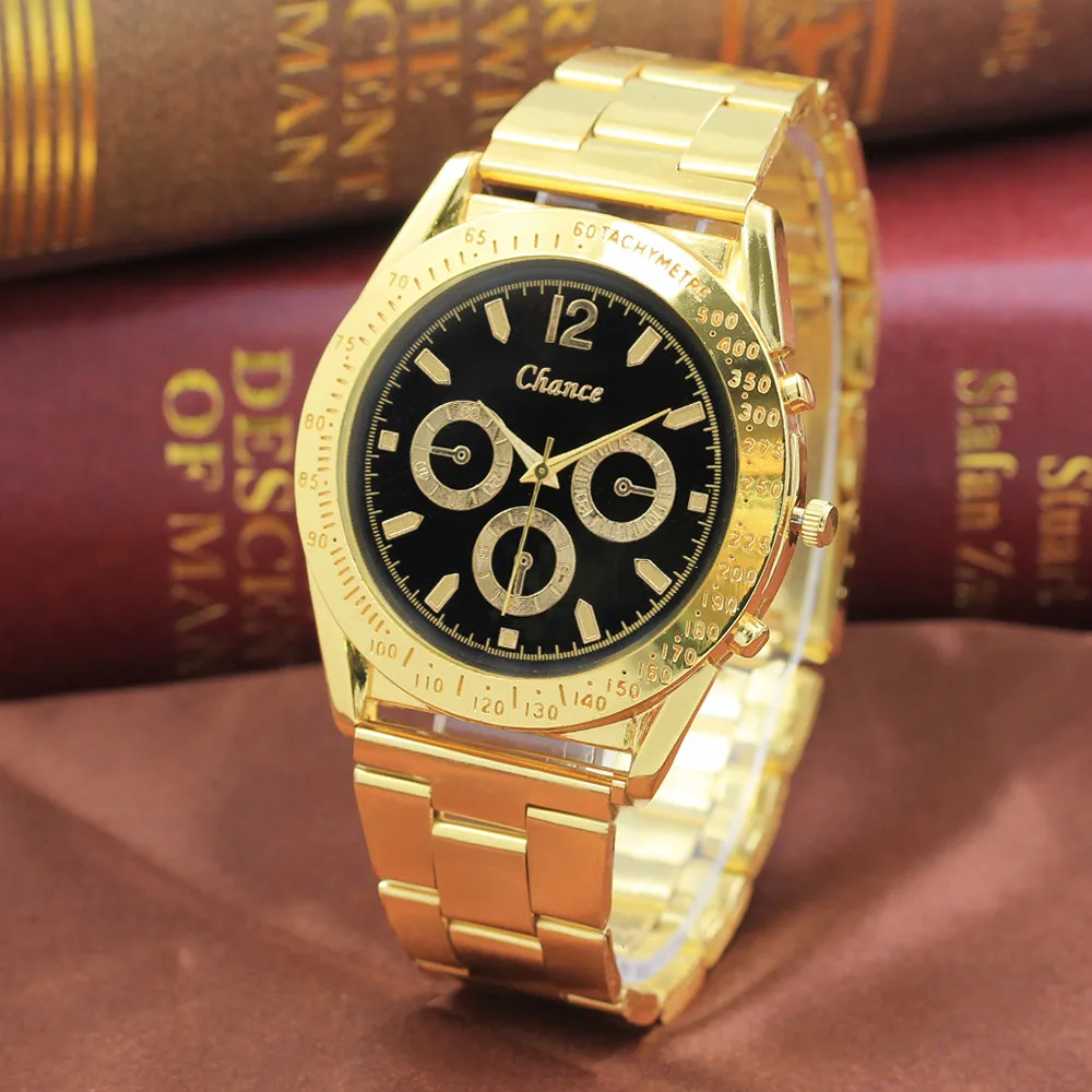 Мужские модные часы с кристаллами и тахиметром стальные шестью контактами