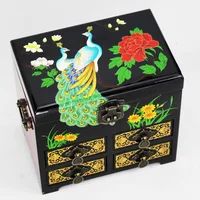 Wedding Gift Large Wooden Box with Lock Decoration Storage 4 layer Drawer Pull Box for Jewelry Box Fancy Lacquerware Makeup Case