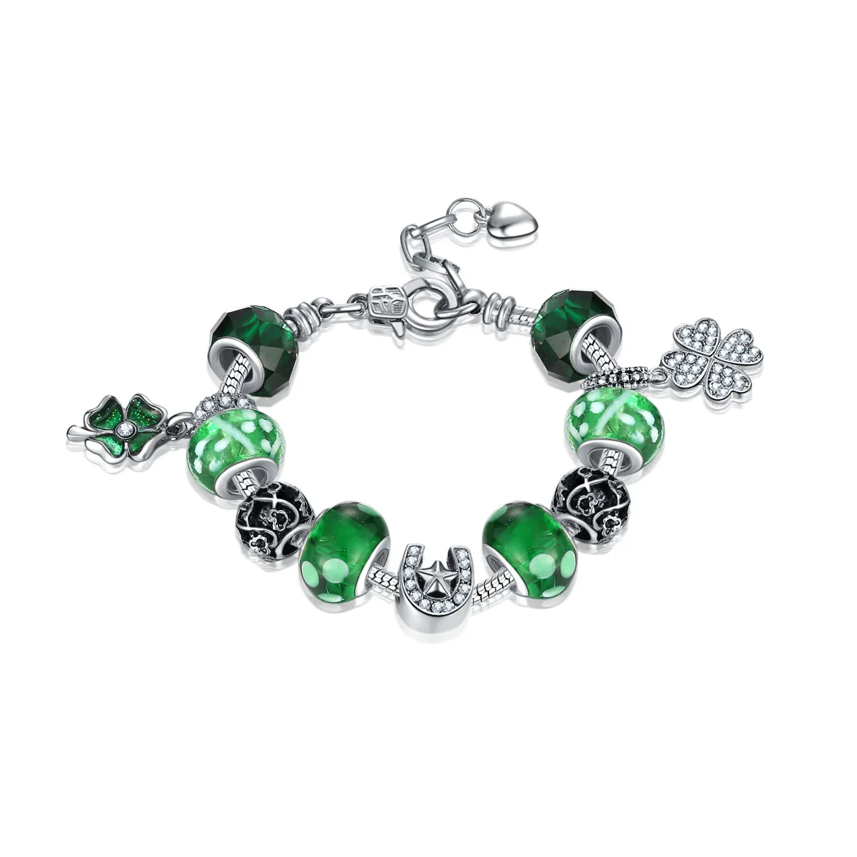 Дропшиппинг Винтажный стиль Европейский Зеленый Кристалл Шарм Пандора браслет