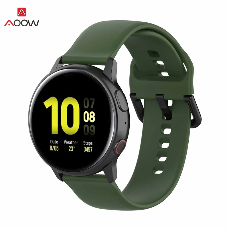 AOOW 20 мм ремни для samsung Galaxy Active 2 R830 R820 R500 Spor черный браслет с пряжкой ремешок для Galaxy Watch 42 мм gear S2