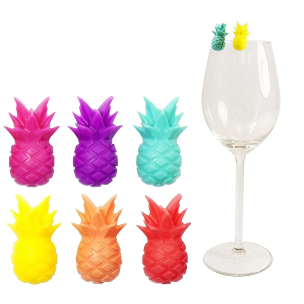 

12 Pcs Silicone Red Glass Marker Creative Pineapple Drink Markers Glass Cup Charms (Random Color)