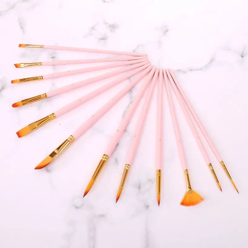 

12pcs Paint Brushes Fine Nylon Hair Round Filbert Angel Flat Paintbrushes Tools 19QA