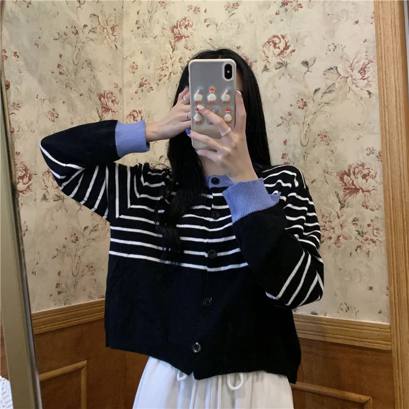 

Реальная фотография экономичный осенний Новый контрастный цвет полосатый длинный рукав