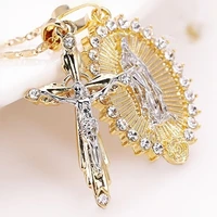 women men gold plated cross crucifix necklace virgin mary necklace crucifix jesus pendant necklace faith necklace jewelry