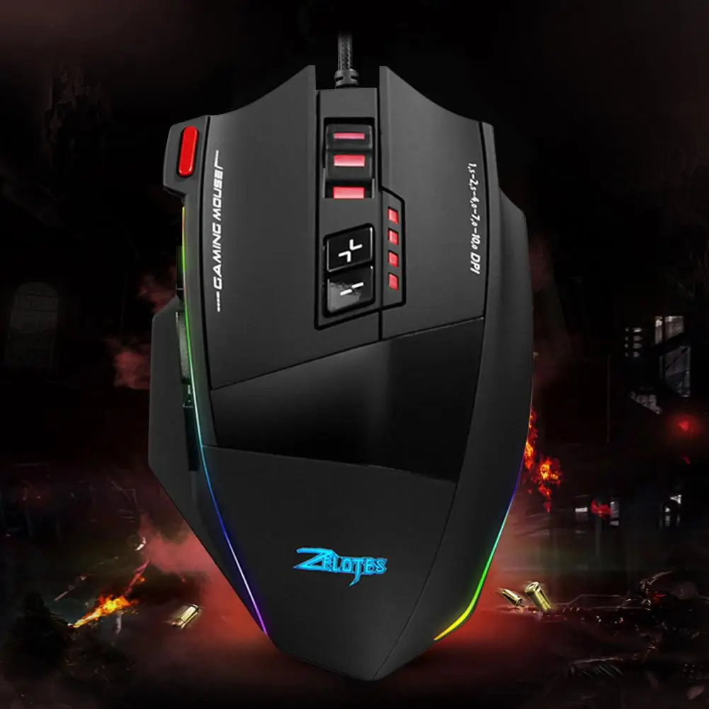 ZELOTES C-13 Проводная игровая мышь 10000DPI 13 программируемых кнопок USB RGB лазерная