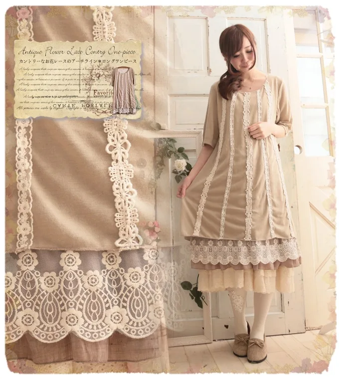 Женское платье в стиле хиппи винтажное кружевное японском рокабилли с оборками и