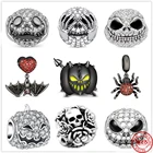 Женский браслет из серебра 925 пробы, с подвесками в виде черепа, тыквы, паука, летучей мыши