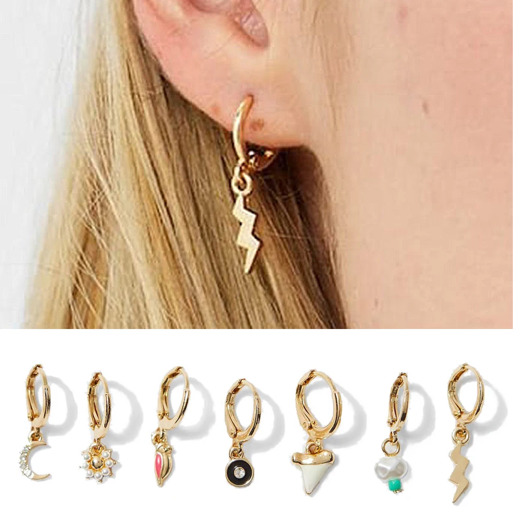 Женские серьги кольца с кристаллами в виде Луны|Серьги-кольца| |