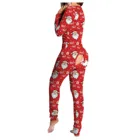 Пикантная Пижама с рождественским принтом, женский комбинезон, Повседневная Пижама с длинным рукавом и пуговицами спереди, Функциональная женская пижама с клапаном на пуговицах