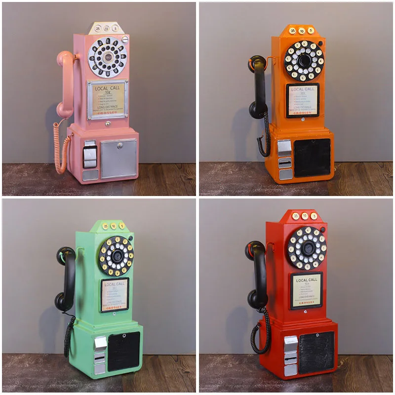 

Nostalgic Vintage Street Telephone Booth Miniature Model Figurines For Home Decoration Accessories Restaurant Showcase Props