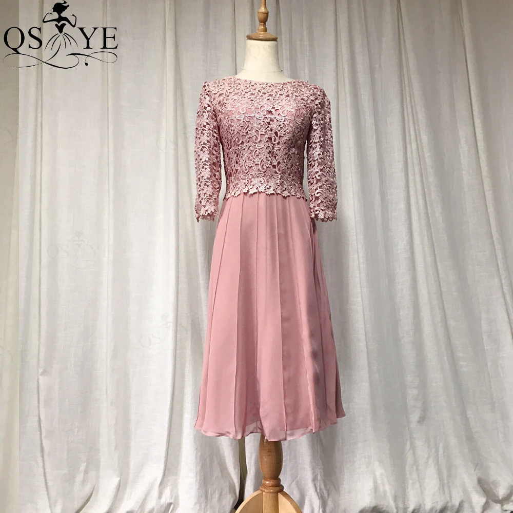 

QSYYE Pink Short Prom Dresses Lace Jacket Mom Dress 1/2 Long Sleeves Mother of the Bride Party Gowns
