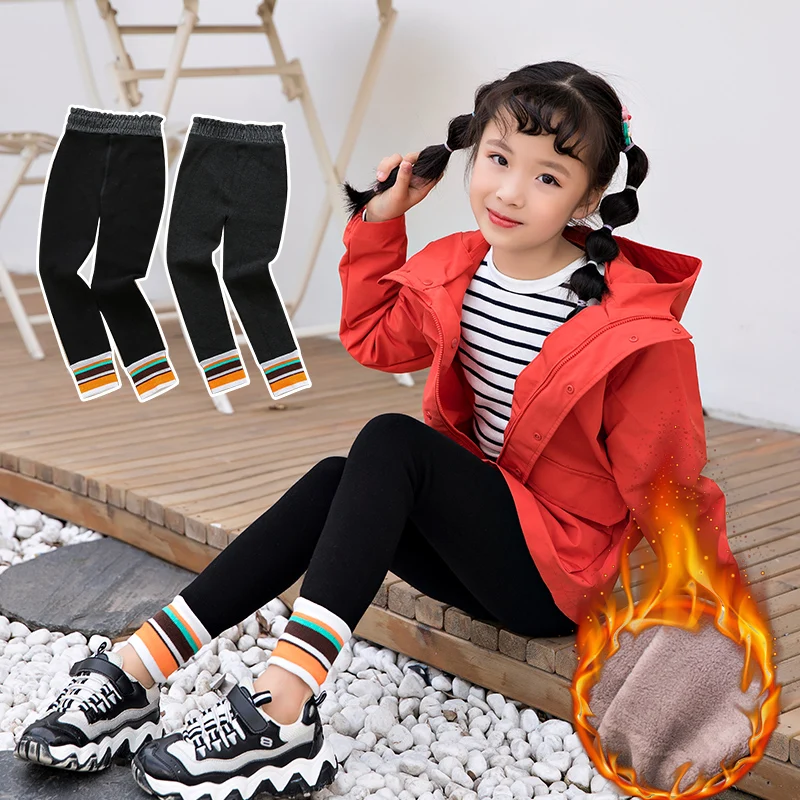 

child winter plus velvet thick stripes trousers Polar Fleece Lining cotton kids leggings keep warm Extra thick baby girls pants