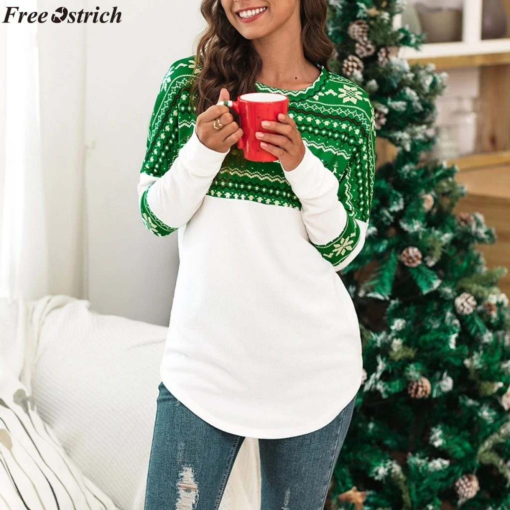 JAYCOSIN Women's fashion coat Womens Xmas T-shirt Ladies Long Sleeve Patching Blouse Casual Sweatshirt Tops slim | Женская одежда