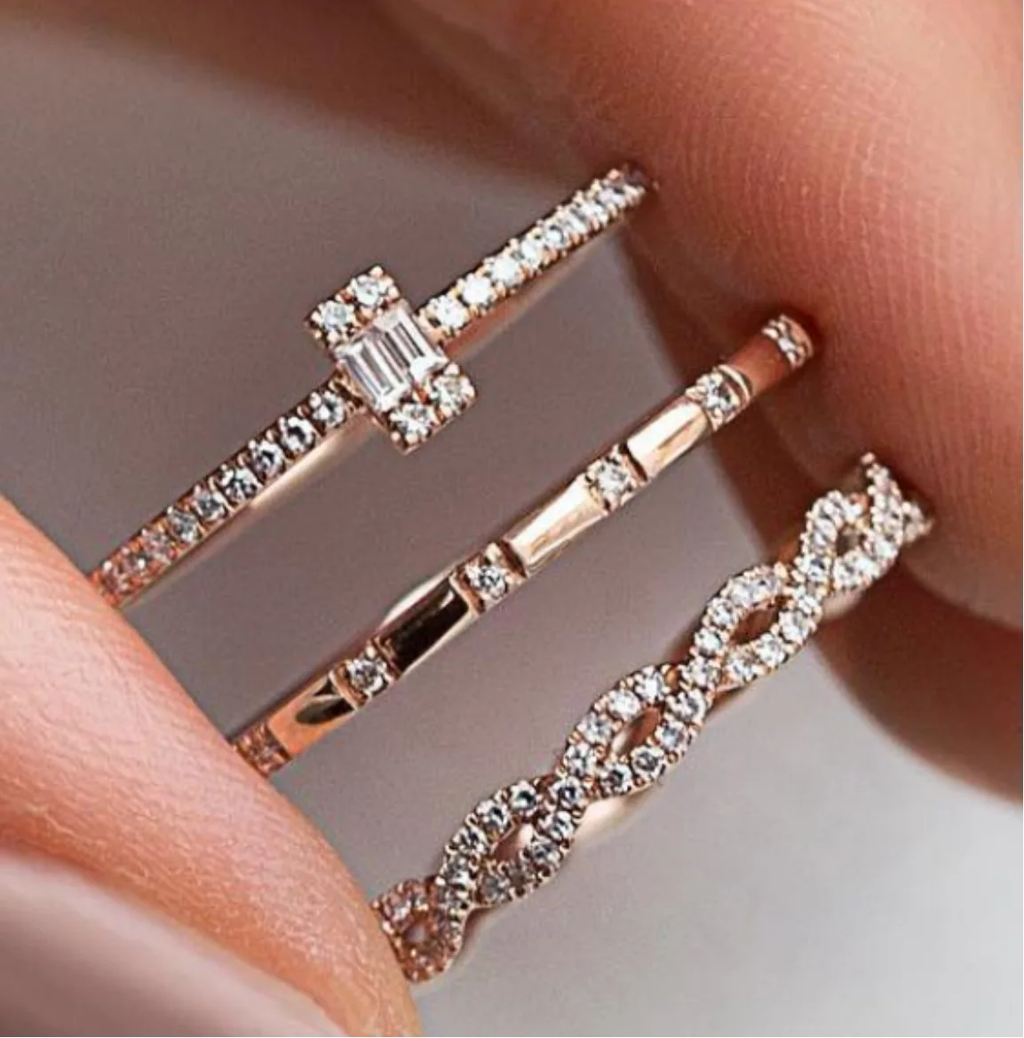 

European American Combination Ring Three-piece Set of Fashion Creative Diamond Zircon Ring Jewlery For Women Contracted Fashion