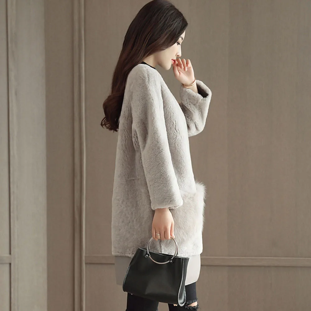 Женское осеннее плотное пальто из искусственного меха женское однотонное со