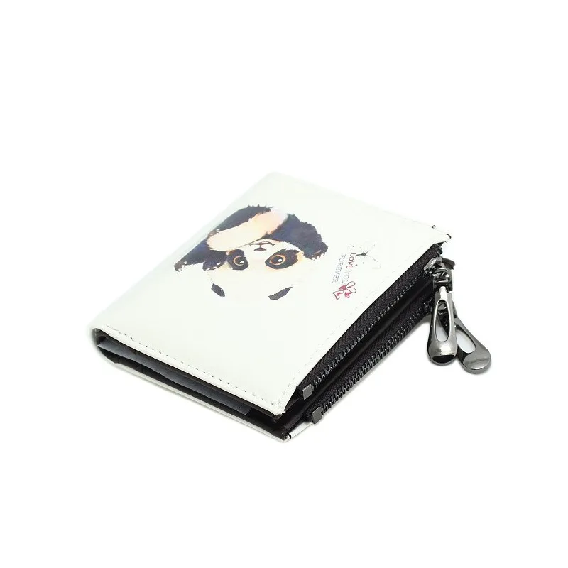 

Cartoon Cute Double Zipper Fold Buckle Short Ladies Purse PU Leather Panda Print Wallet
