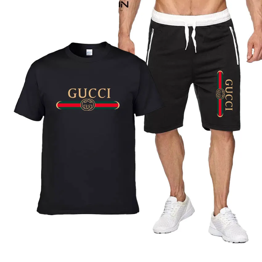 

2021 Popular New Cotton Men's T-shirt + Sports Shorts Suit summer high quality cotton T-shirt sports running Sets brand suit