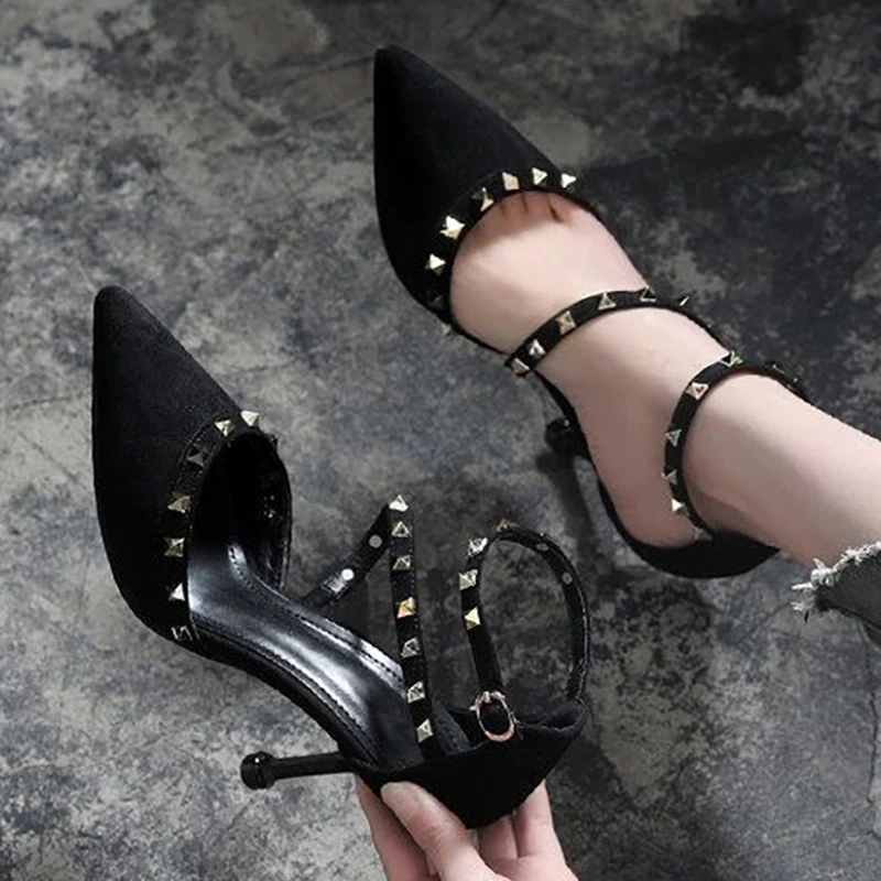 Туфли лодочки женские с заклепками высокий каблук пикантные модные босоножки