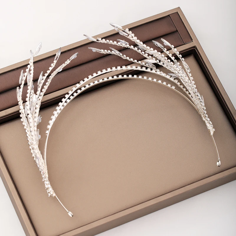 Женский обруч для волос с кристаллами Тиары и коронами серебристого цвета -