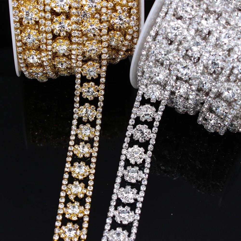 5 yard Wedding Dress Belt Costume Applique DIY Beauty Accessories Chain Silver/Gold Rhinestone Crystal Sew On Trims | Свадьбы и