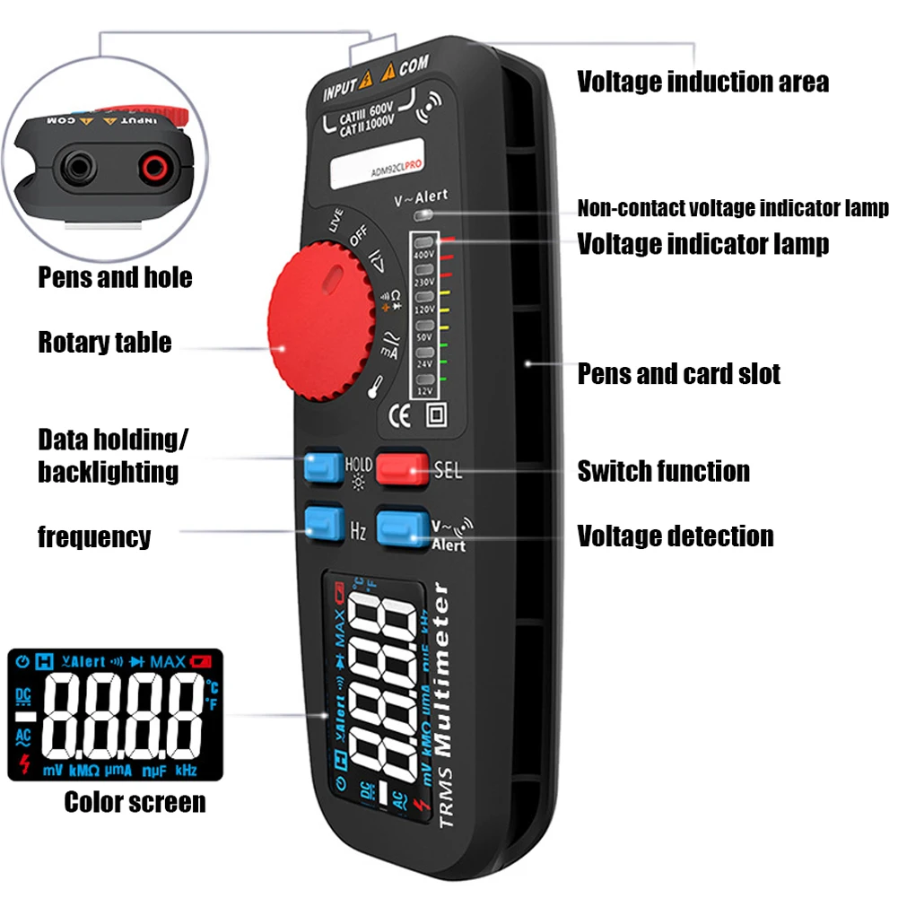 

Digital Multimeter Voltmeter Electrical Tester Pen ADM92CL PRO True RMS Voltage Smart Meter for DC AC Current Voltage Resistance