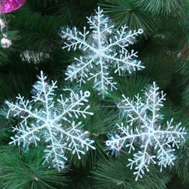 Белые пластиковые поддельные снежинки рождественские украшения подвеска для