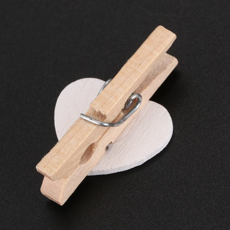 

Party Photo Paper Heart Shape Crafts Mini Wooden Clip Peg 100 pcs White