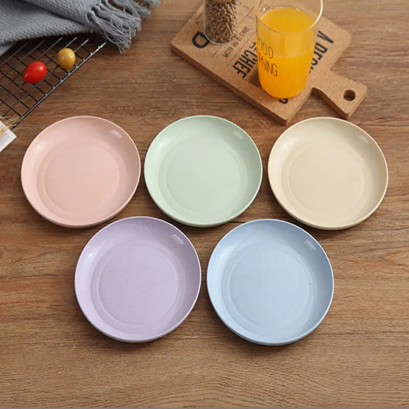 

3Pcs/set Wheat Straw Plate Round Dishes Unbreakable Lightweight Dessert Dinner Plates Home Picnic Fruit Snack Salad Kids