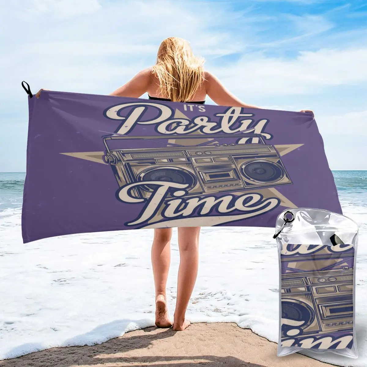 

Bathing Towel Old School Boombox Bath Wearable Towel Dress Fast Drying Beach Spa Magical Nightwear Sleeping
