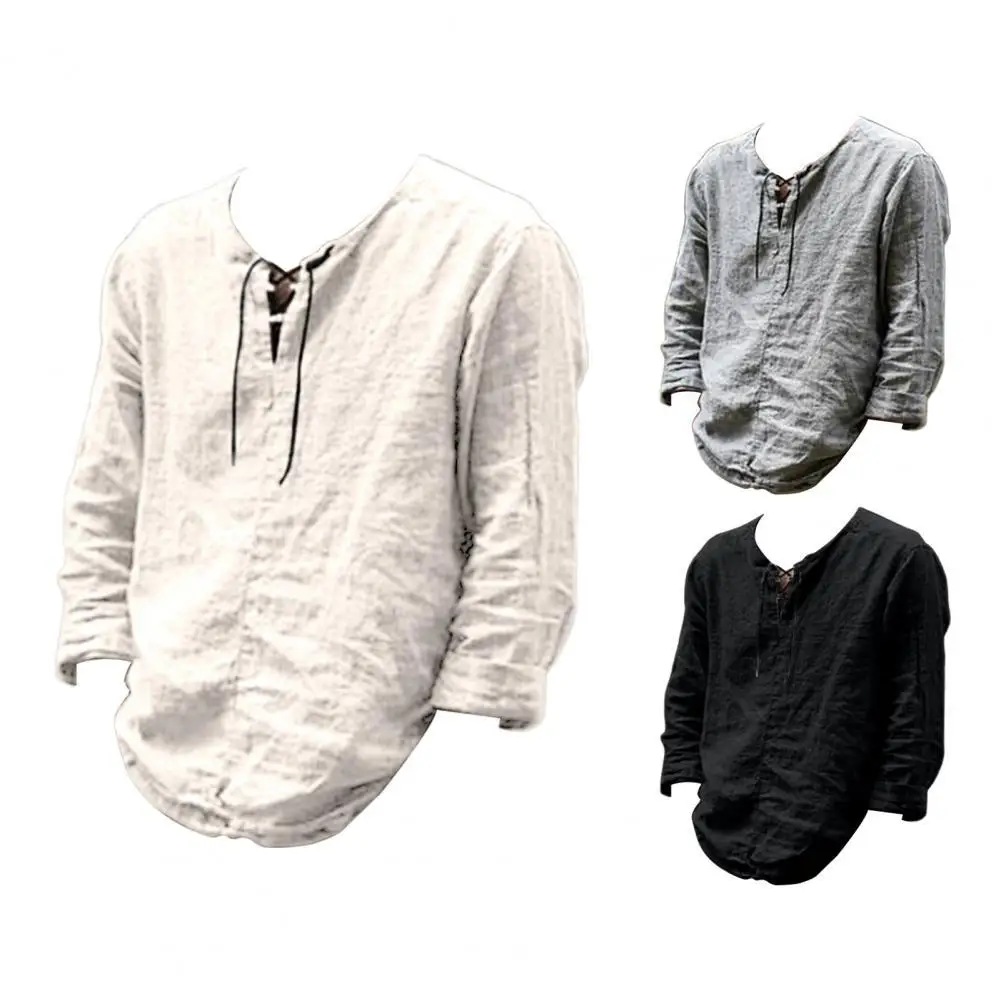 

Top Shirt Eye-catching Wear Resistant Woven Fabric Solid Color V Neck T-shirt for Students