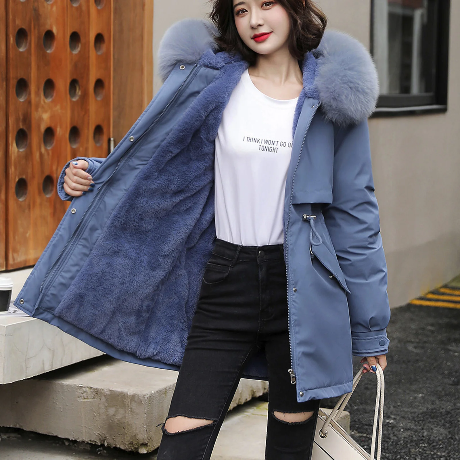 

2021new Fashion Women Winter Thicken Hooded Down Jacket Hair Collar Cotton Zipper Coat Female Casual Outwear Plus Size xl Coat