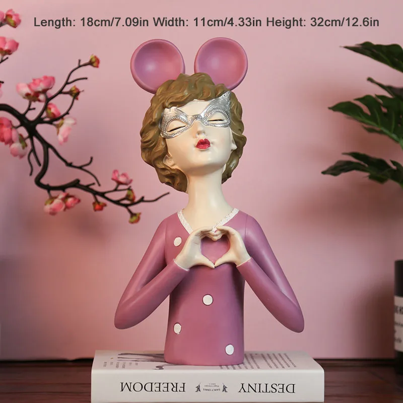 

Nordic Creative Than Heart Girls Sculpture Ornaments Resin Figurines Crafts Home Decoration Accessories Fashion Birthday Gifts