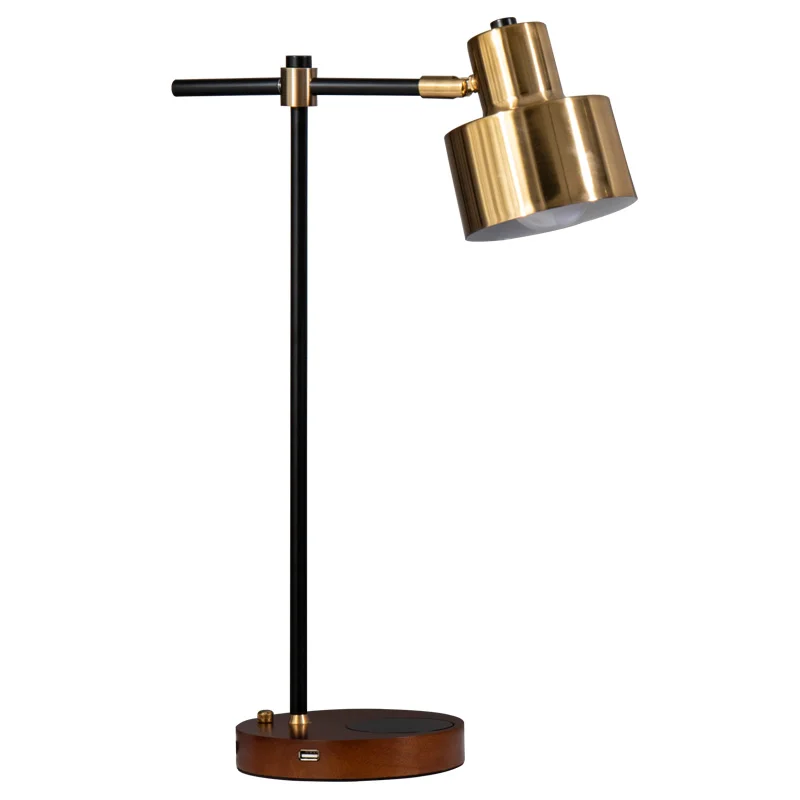 Винтажная настольная лампа Banker с деревянной основой из березы и беспроводным