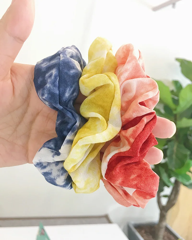 Fashion Women Tie-dyed Gradient Cotton Hair Rope Bands Personality Plain Gums Elastic Rubber Vintage Ties |