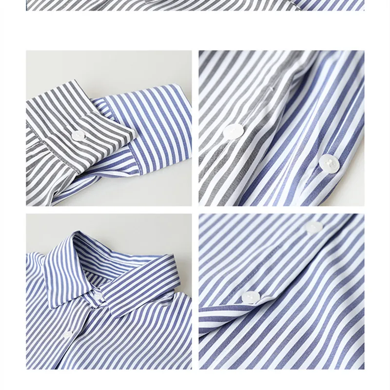 

2021 Summer New Women Stripe Shirt Office Lady Blouse Turn-down Collar Casual Female Shirts Loose Full Sleeve Elegant Retro Tops