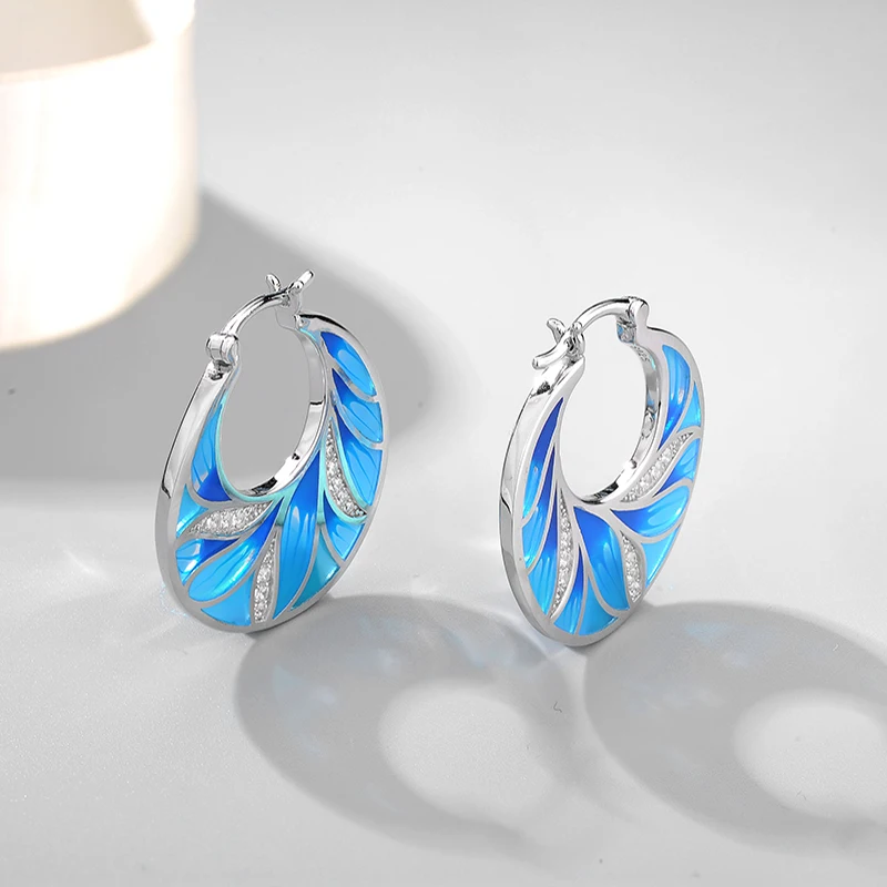 Весенние модные длинные серьги-подвески в виде листьев из серебра 925 пробы с