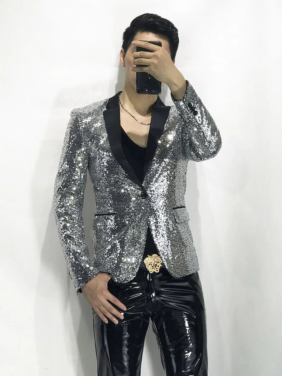 Новый корейский мужской модный костюм с блестками подиумный показ сценический