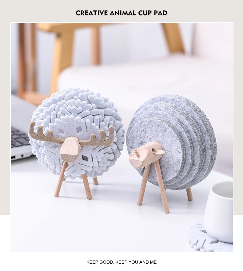 Felt Anti-scalding Coaster Home Decoration Livingroom Kitchen Reindeer Coffee Cup Coaster Set Creative Practical Ornaments