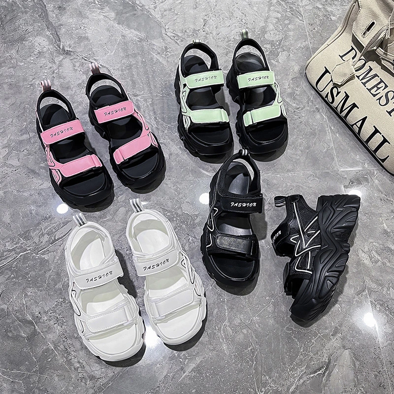 

Women Platform Sandals Hook & Loop Summer Shoes Woman 2021 New Round Toe High Heel Sandal Womens Mesh Upper Breathable Sandals