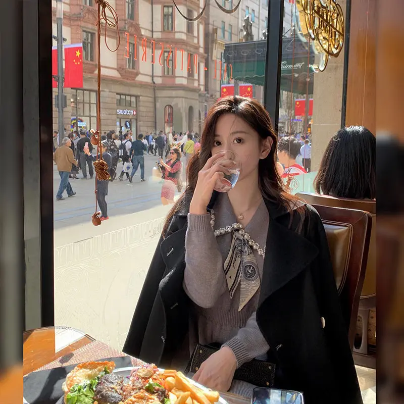 

Winter Sweater Dress Women Vintage Elegant Office Knitted Mini Dress Female Long Sleeve Fairy One Piece Dress Korean Autumn 2021