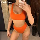 Новый сексуальный купальник в рубчик, бикини с высокой талией, женский купальный костюм, комплект бикини из двух частей, оранжевый купальный костюм, одежда для плавания V1946, 2021