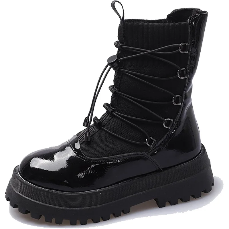 

Thick sole height increasing short-height elastic fly woven stitching autumn new mid-calf and low length skinny socks boots