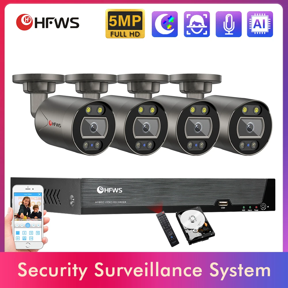 5MP Security Camera System 8CH Nvr Video Surveillance Poe Camera Outdoor AI Face Two Way Audio